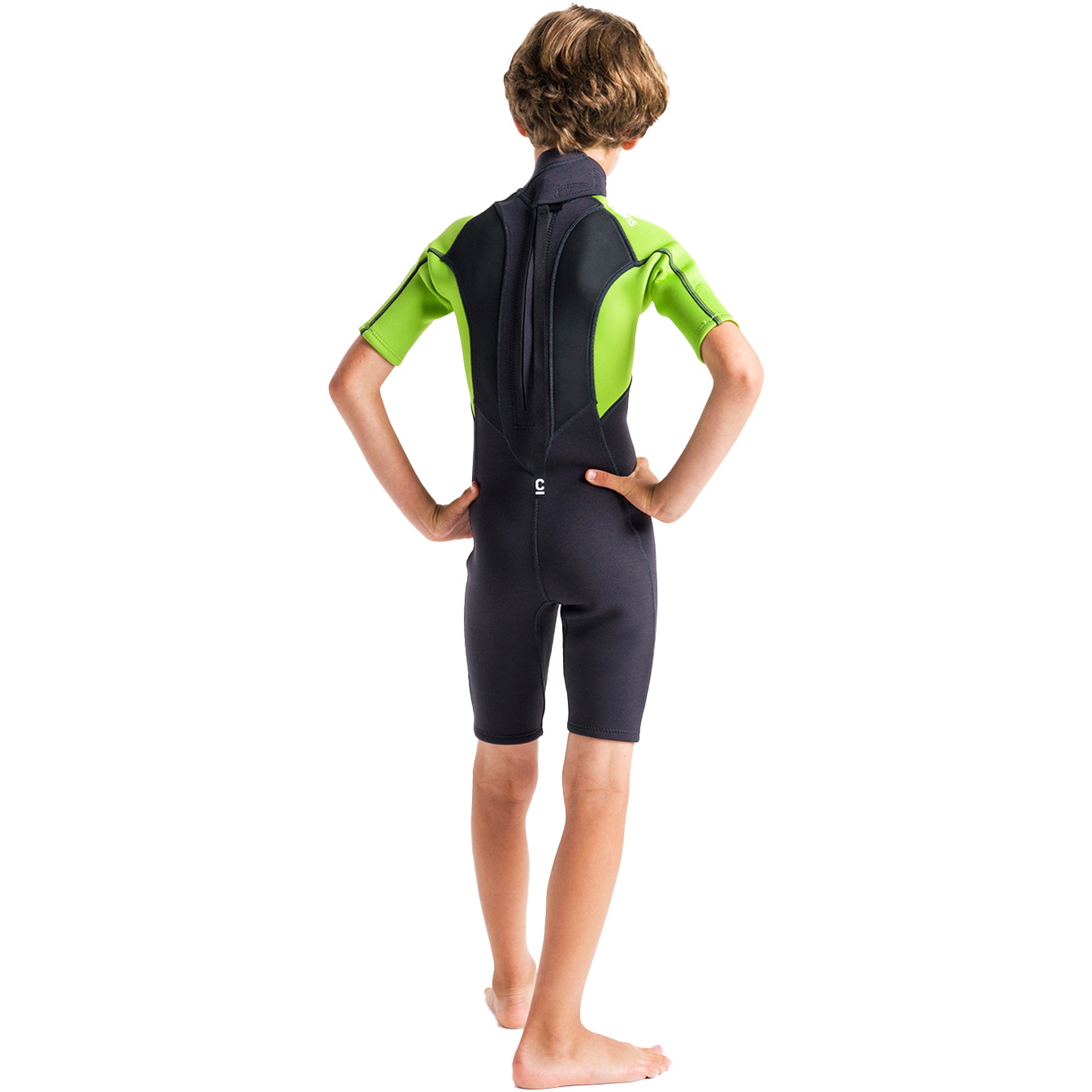 2026 C-Skins Junior Element 3/2mm Back Zip Shorty Wetsuit C-EL32SHJ - Anthracite / Lime